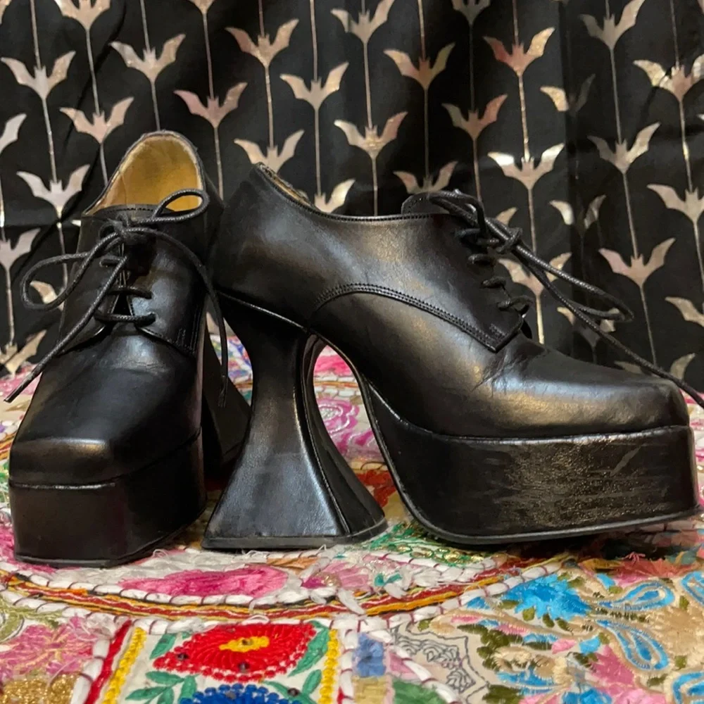 90s platform Gothic shoes vintage pikes witch heel - Picture 3 of 5